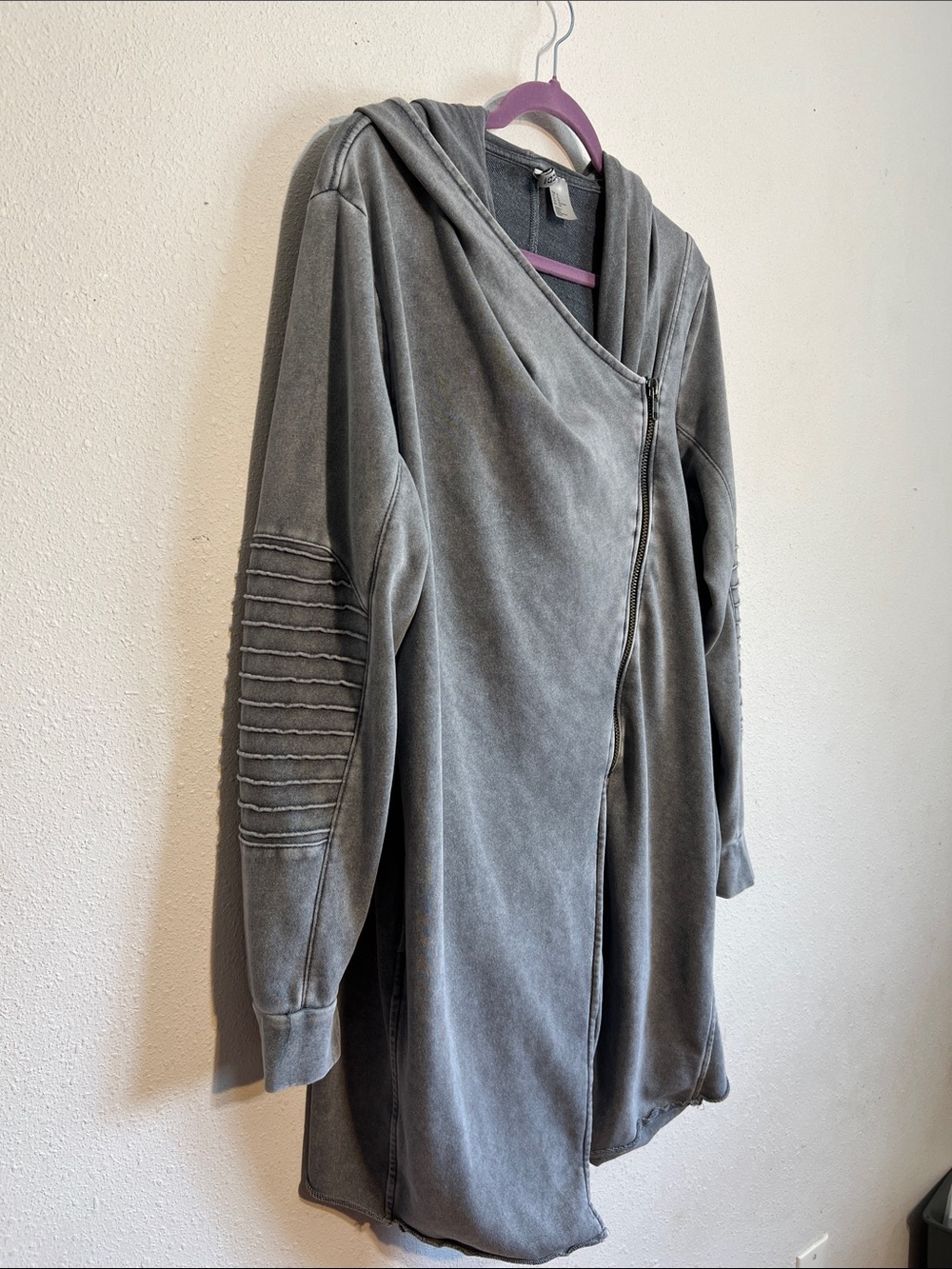 H&M Divided Washed Gray Asymmetrical Zip Up Hooded Jacket Grunge Moto Size XL - Picture 5 of 12